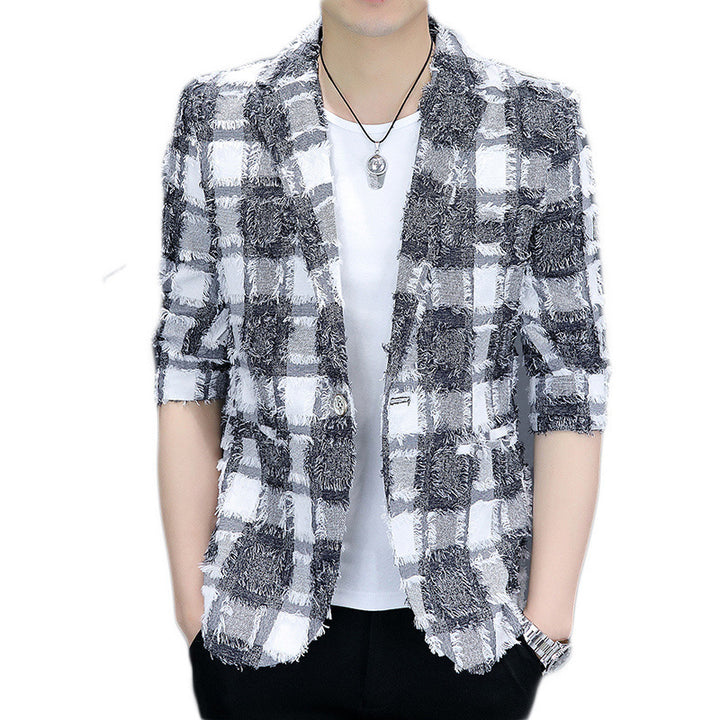 Men's stylish checked blazer made from textured fabric Lisslune