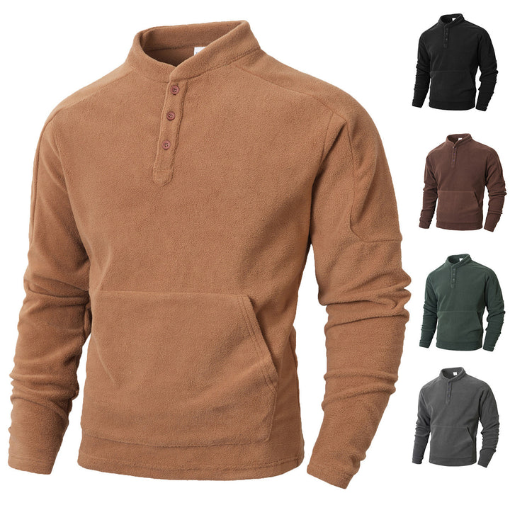 Men's Cozy Fleece Sweater with Button Placket Lisslune