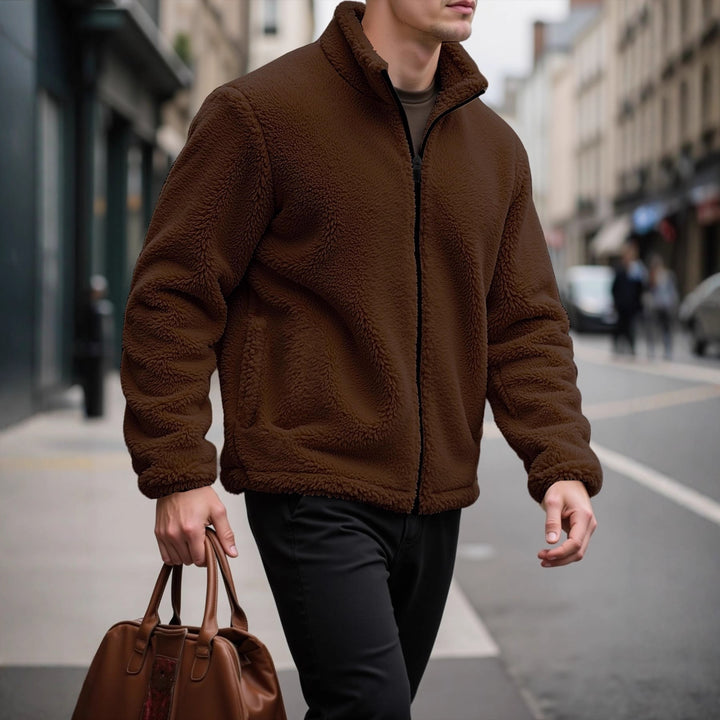 Men's cozy fleece jacket with high collar and practical pockets Lisslune