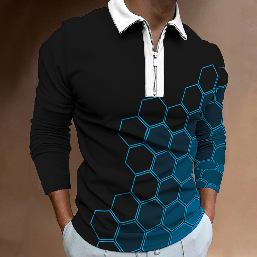Men's polo shirt with modern honeycomb pattern and contrasting zipper Lisslune