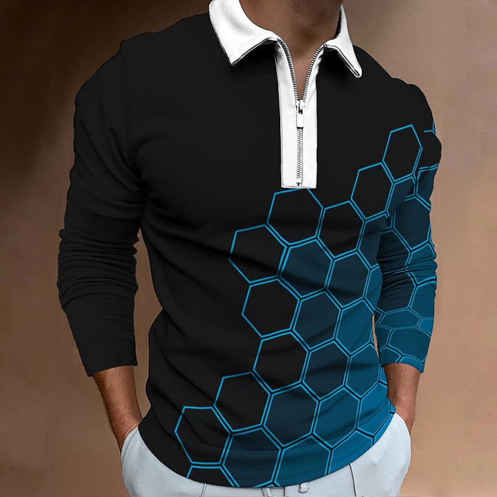 Men's polo shirt with modern honeycomb pattern and contrasting zipper Lisslune