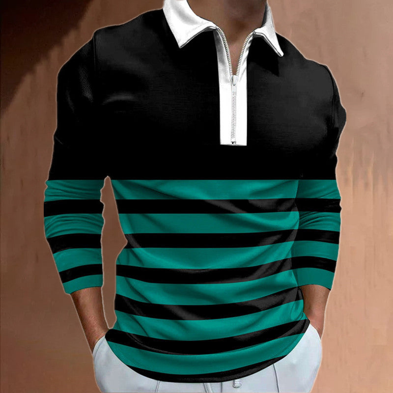 Men's Long Sleeve Polo with sporty stripe detail and high-quality zipper Lisslune