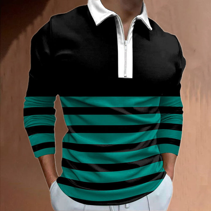 Men's Long Sleeve Polo with sporty stripe detail and high-quality zipper Lisslune