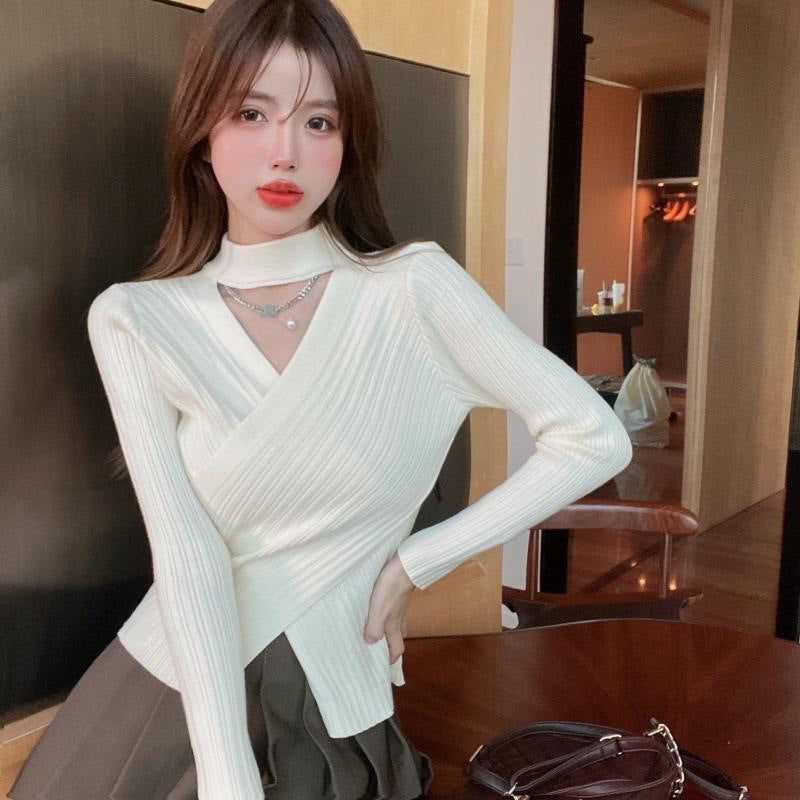 Women's elegant wrap top made of ribbed knit material Lisslune