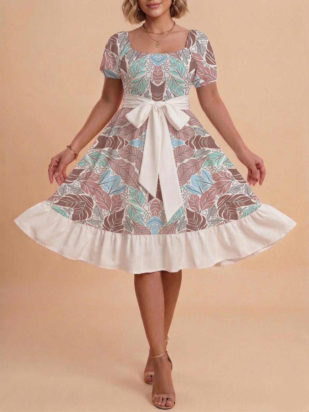 Women's elegant maxi dress with floral design and waist belt Lisslune