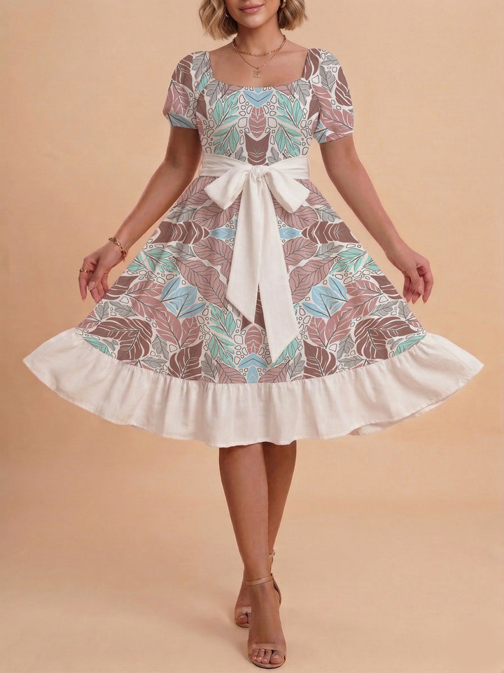 Women's elegant maxi dress with floral design and waist belt Lisslune