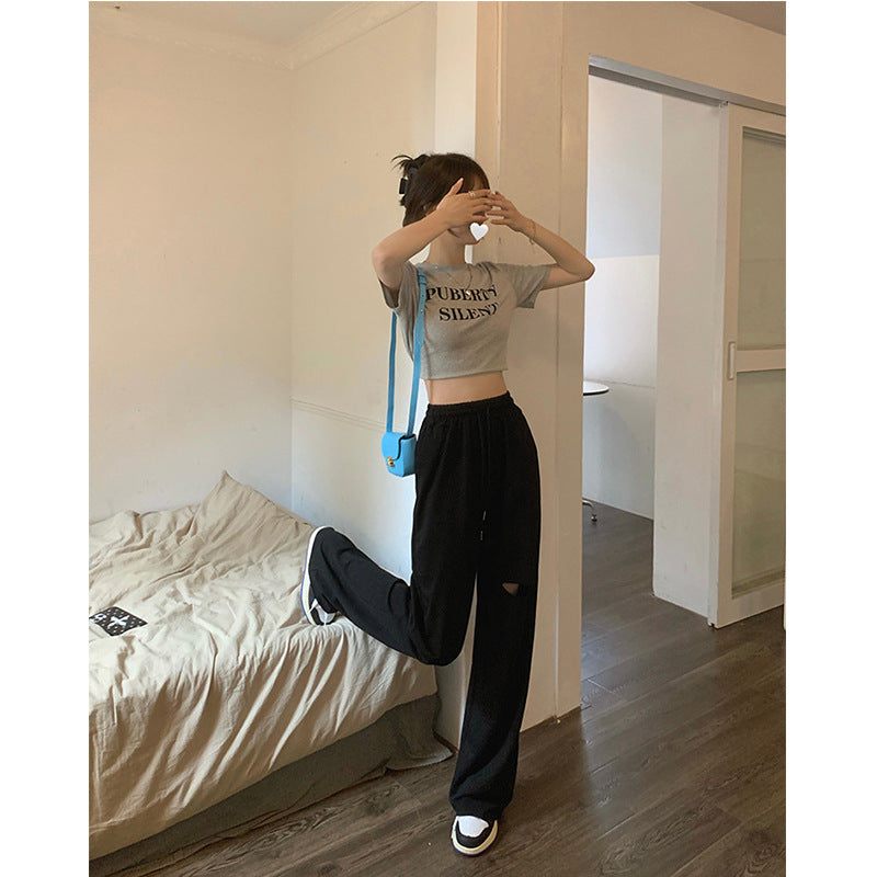 Women's comfortable leisure pants with fashionable cut-out details Lisslune