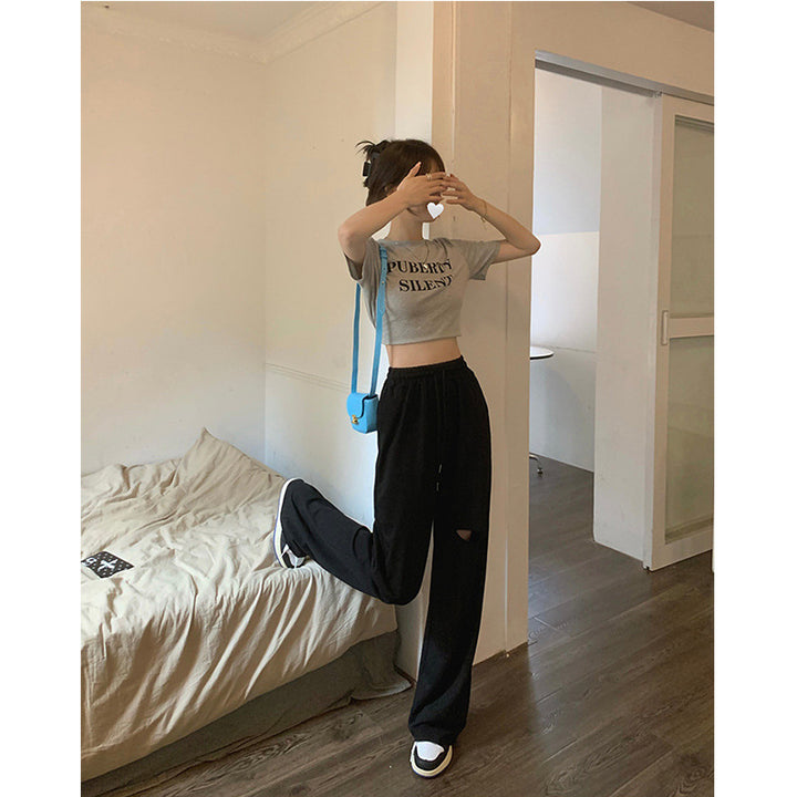 Women's comfortable leisure pants with fashionable cut-out details Lisslune