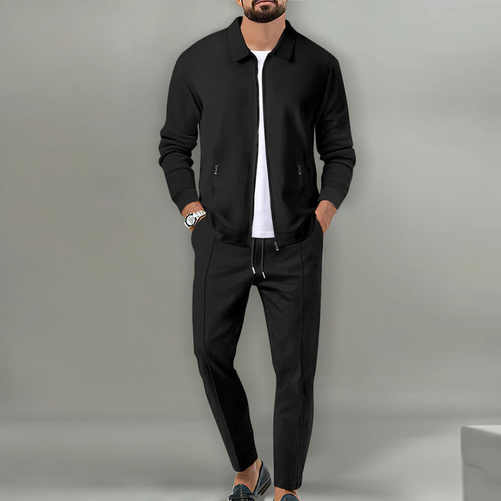 Men's stylish jogging set with woven pattern and practical zipper Lisslune