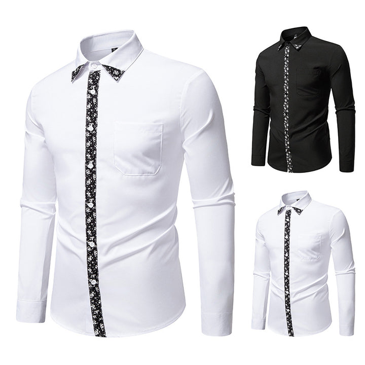 Men's Long Sleeve Shirt with Floral Accent Lisslune