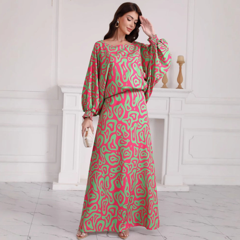 Women's elegant set with wide sleeves and flowing skirt