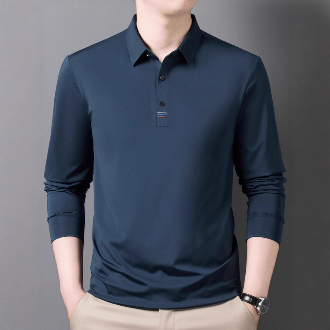 Men's Sporty Long Sleeve Polo Shirt with Elastic Functional Fabric Lisslune