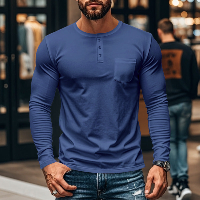 Men's long-sleeve shirt with modern Henley neckline and practical chest pocket Lisslune