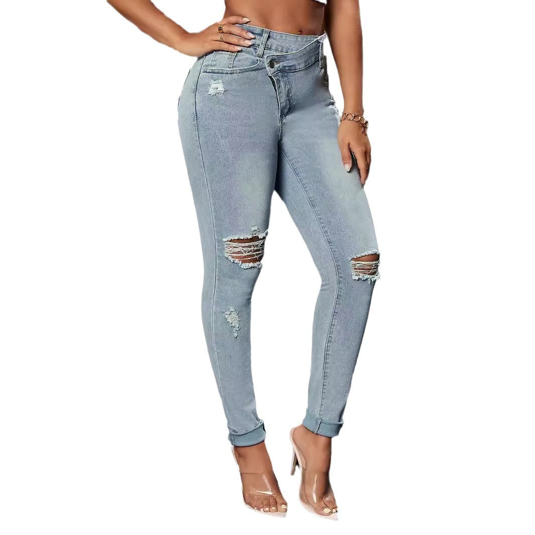 Ladies Slim Fit Jeans in modern used look with trendy rips Lisslune