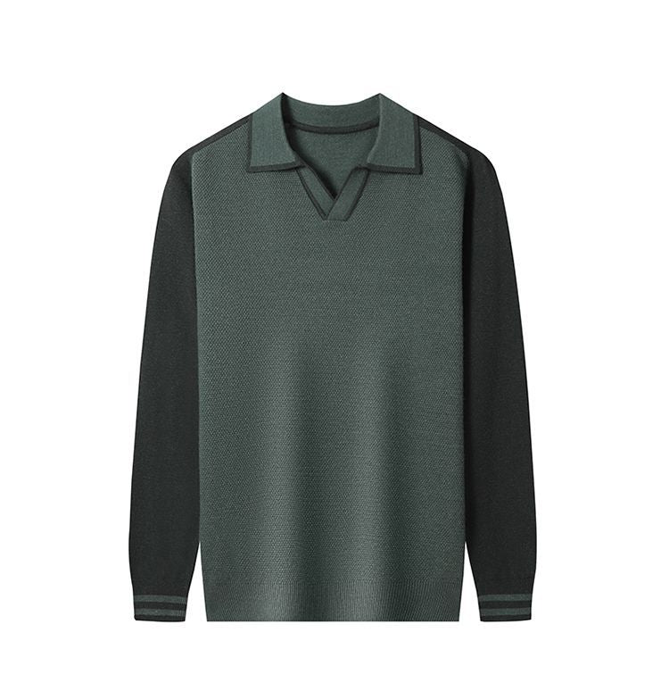 Men's fine-knit pullover with V-neck and fashionable contrast design Lisslune