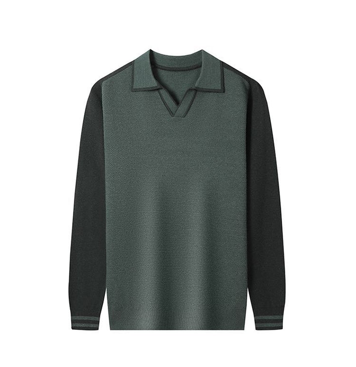 Men's fine-knit pullover with V-neck and fashionable contrast design Lisslune