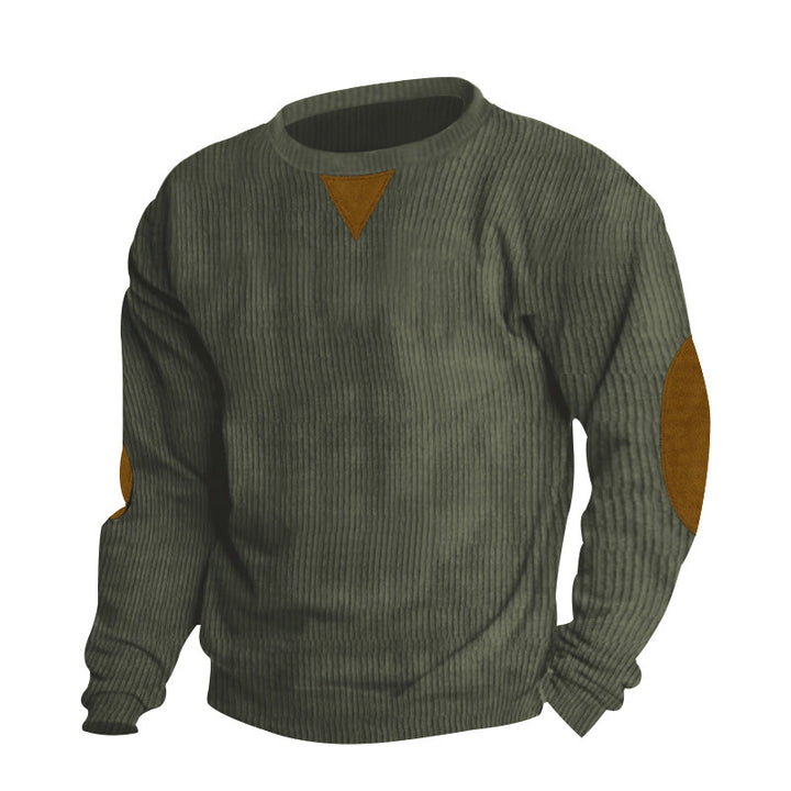 Men's knit pullover with unique textured design and appliquéd elbow patches Lisslune