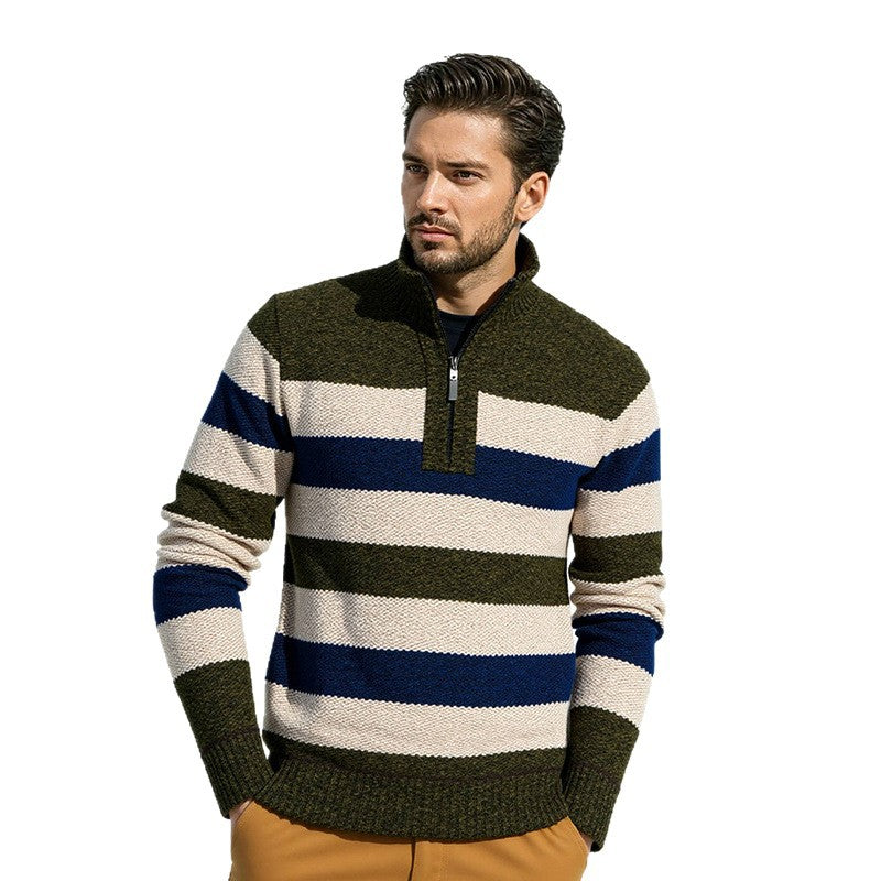 Men's fashionable stand-up collar sweater with decorative stripes Lisslune