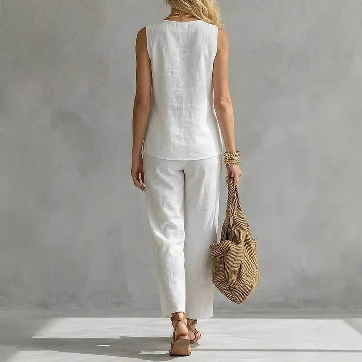 Women's Casual Two-Piece Set with Sleeveless Blouse and Trendy Pants Lisslune