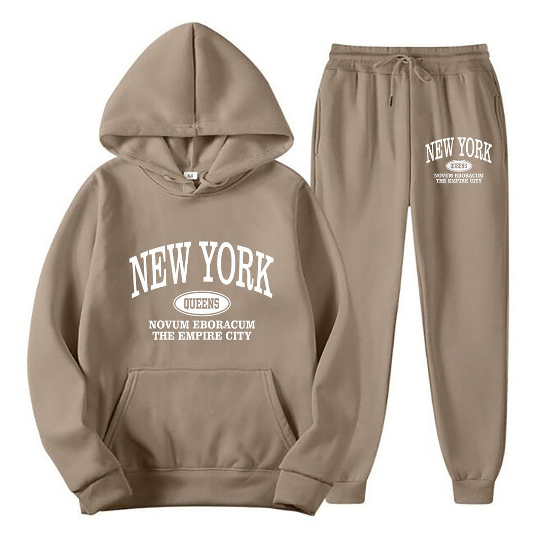 Women's Sporty Hooded Set with Large New York Print Lisslune