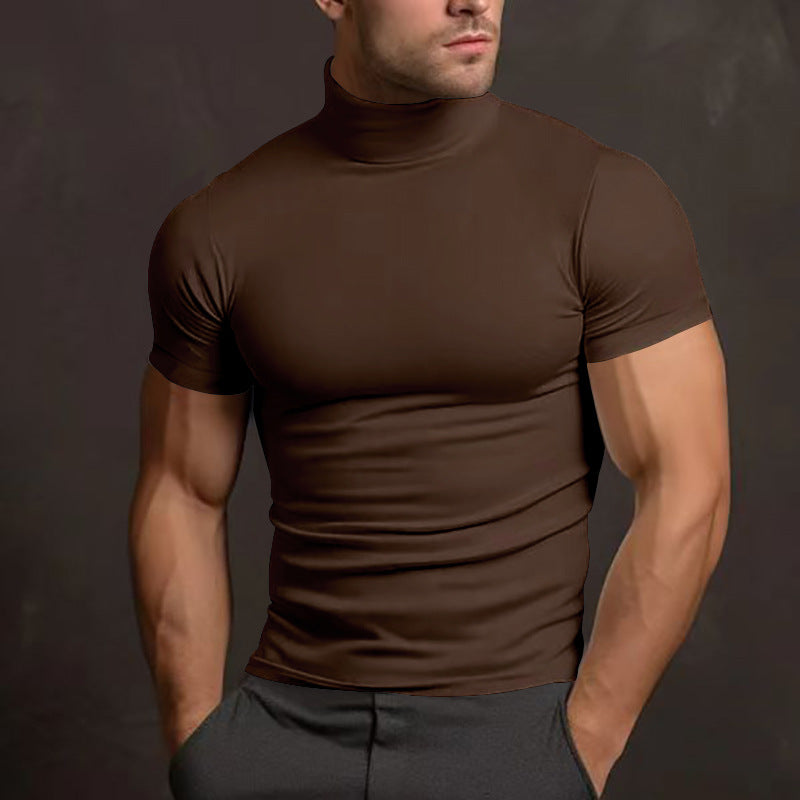 Men's slim-fitting T-shirt with short stand-up collar and highly elastic material Lisslune