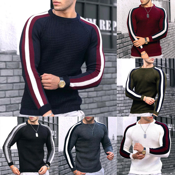 Men's knitted sweater with sporty stripes Lisslune