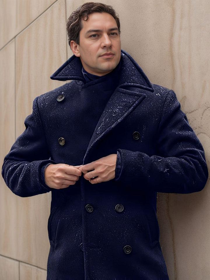 Men's elegant double-breasted wool coat with textured outer material Lisslune