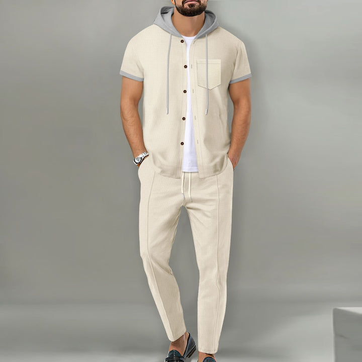 Men's Casual Shirt and Pants Set with Innovative Hooded Design Lisslune