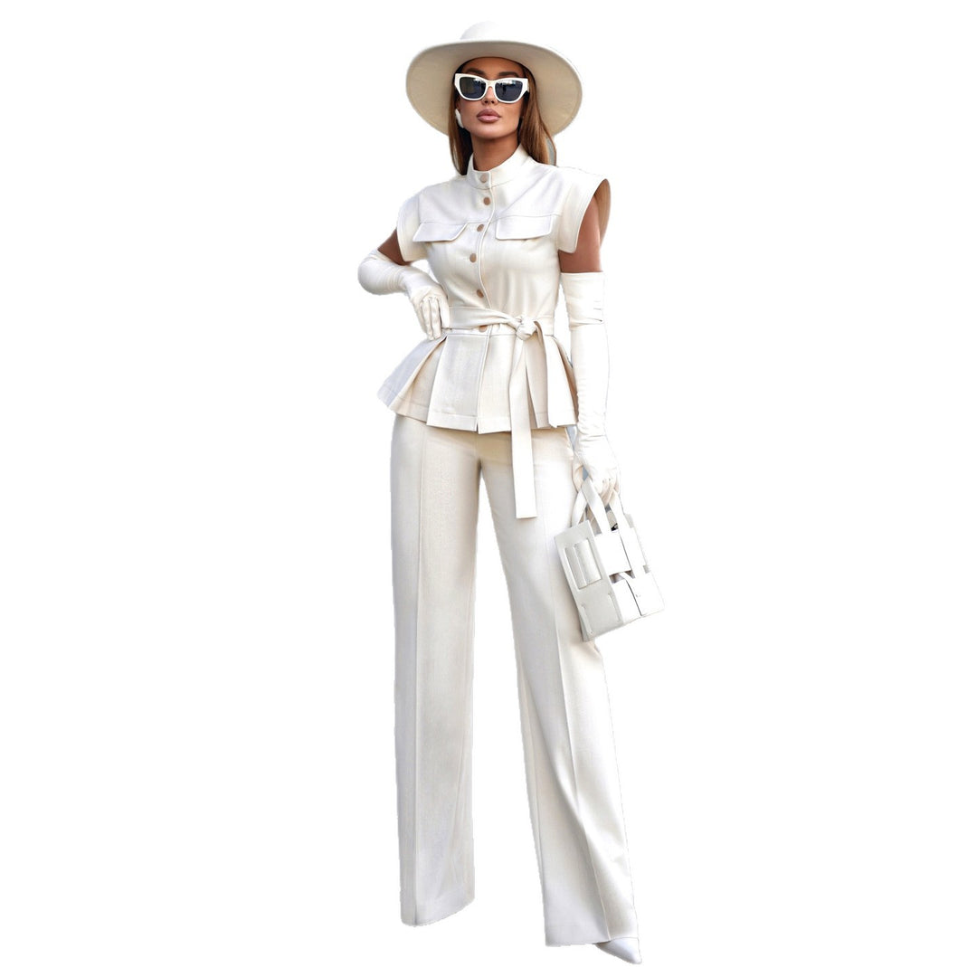 Women's Designer Blazer Set with Elegant Wrap Belt and Pleated Hem Lisslune