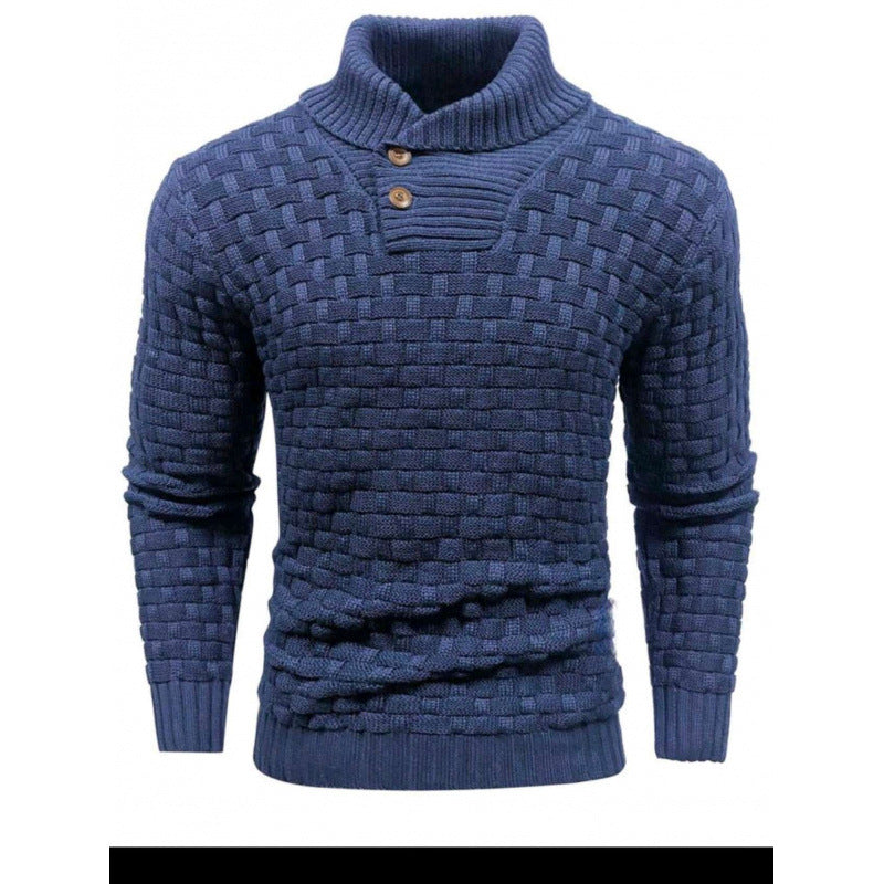 Men's knitted sweater with textured pattern and modern stand-up collar Lisslune