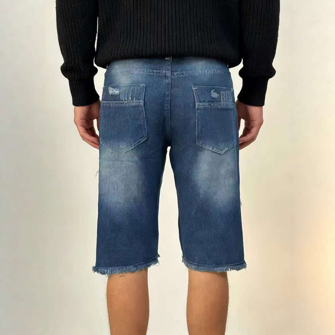 Herren lässige destroyed Jeansshorts mit fransigen Abschlüssen und weitem Bein Lisslune
