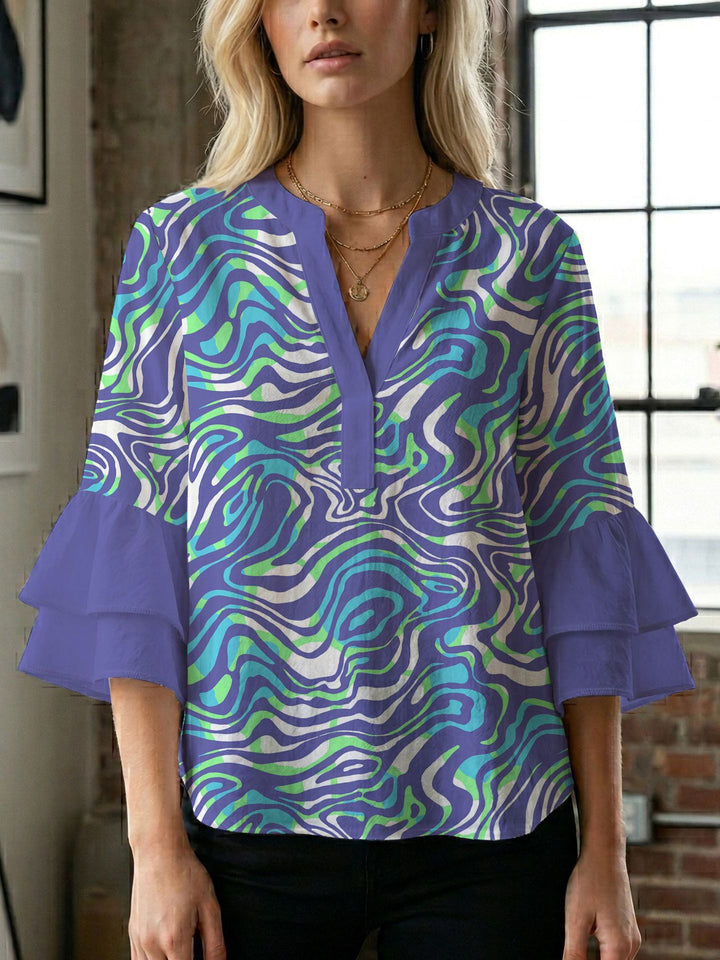 Women's blouse with voluminous wing sleeves and intense leaf pattern Lisslune