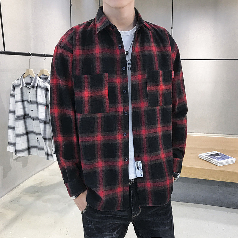 Men's flannel shirt with check pattern and practical chest pockets Lisslune