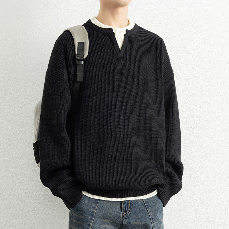 Men's knitted sweater with V-neck and textured design Lisslune