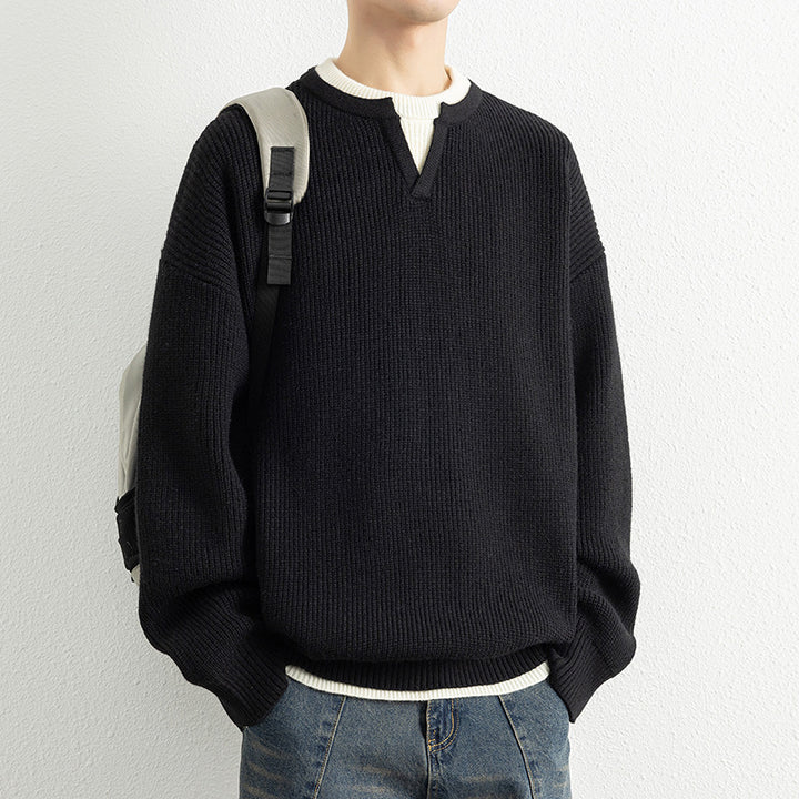 Men's knitted sweater with V-neck and textured design Lisslune