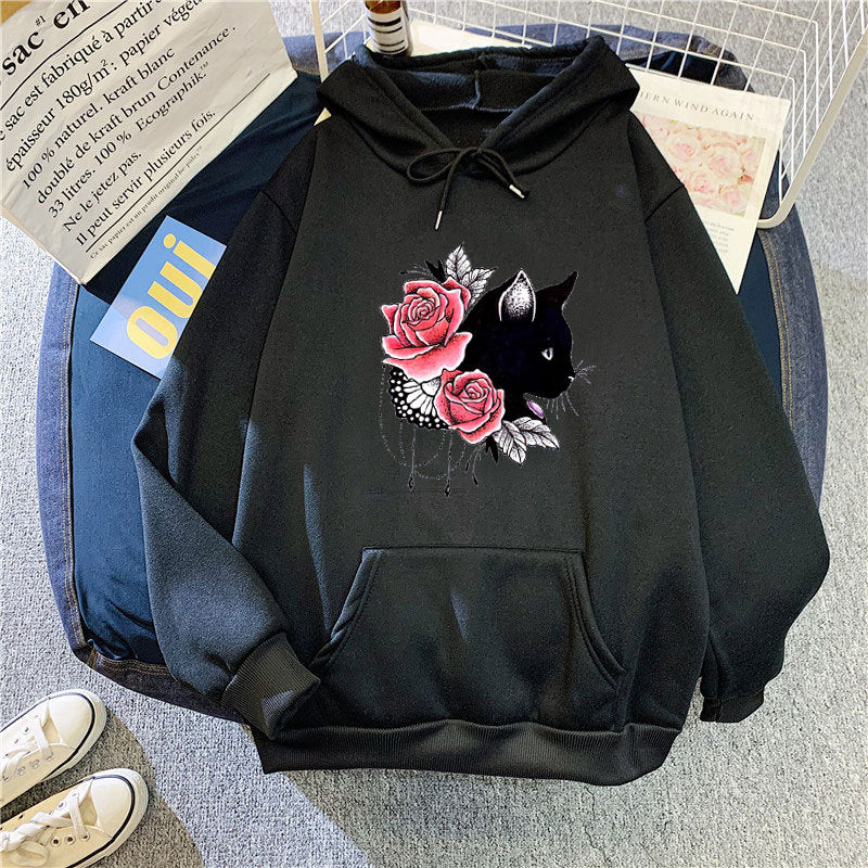 Women's hoodie with floral cat design Lisslune