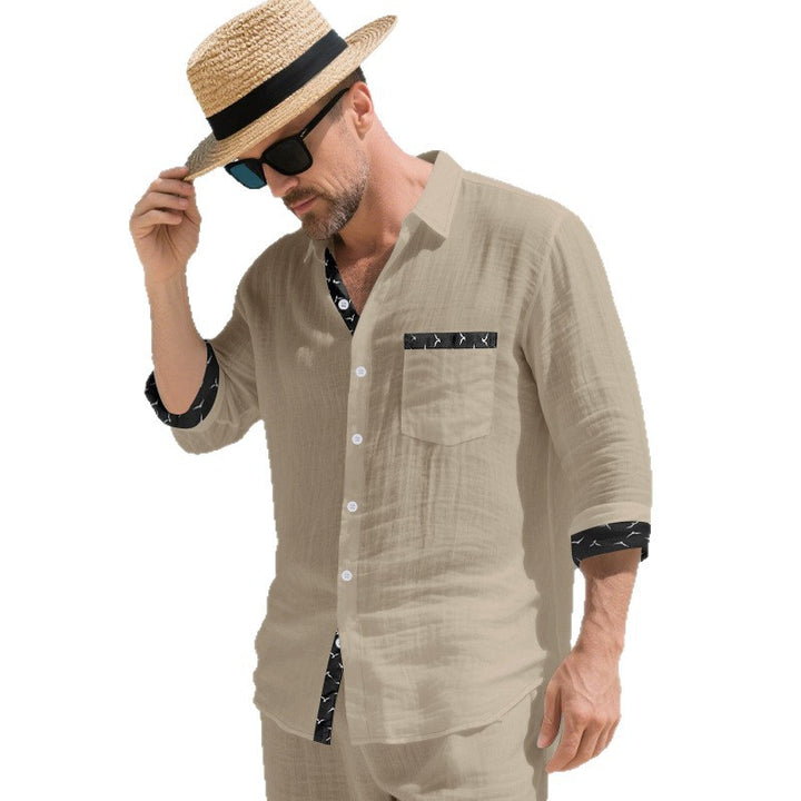 Men's elegant long-sleeve shirt with modern pattern and practical chest pocket Lisslune