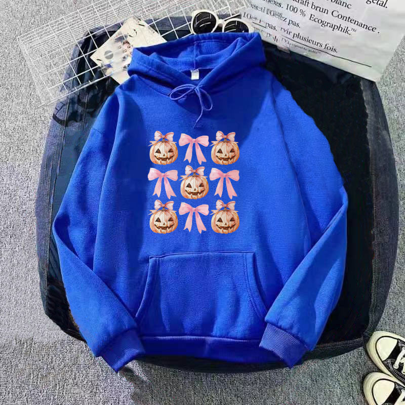 Women's Hoodie with Cheerful Pumpkin Design Lisslune