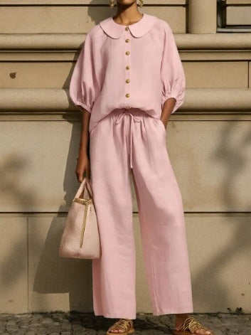 Women's Airy Two-Piece with Modern Collar and Button Details Lisslune