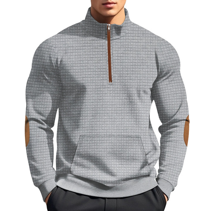 Men's sporty sweater with half zipper and structured surface Lisslune