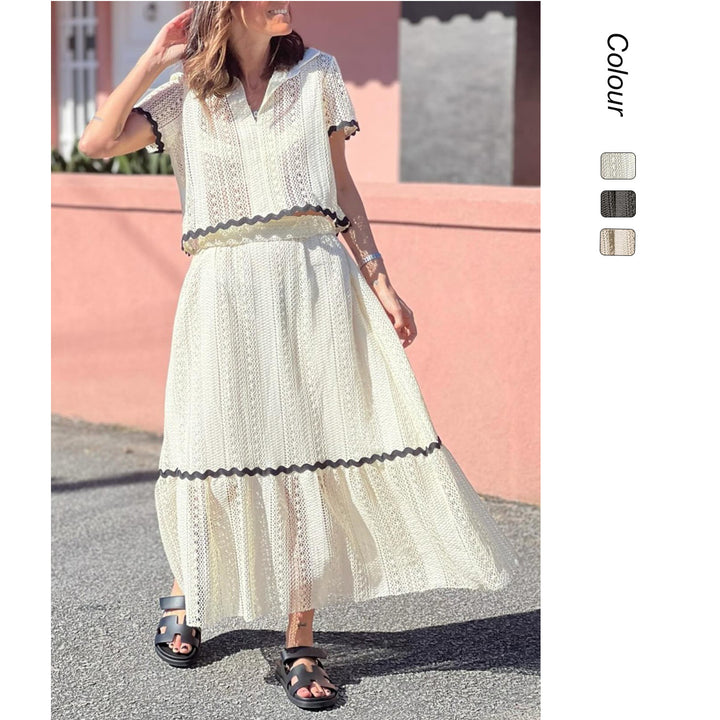 Women's maxi dress with voluminous skirt and elegant ruffle Lune London