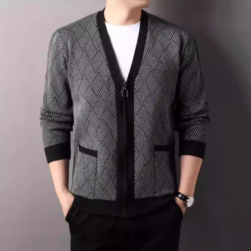 Men's cardigan with modern diamond pattern and high collar Lisslune