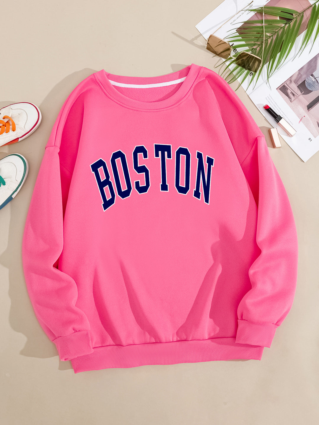 Women casual sweatshirt with Boston print Lisslune