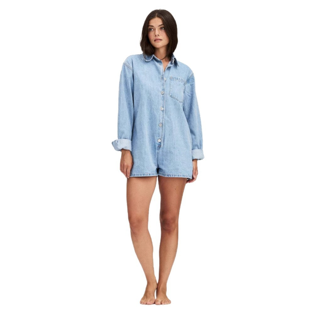 Women's Denim Overall with Short Sleeves and Practical Pockets Lisslune