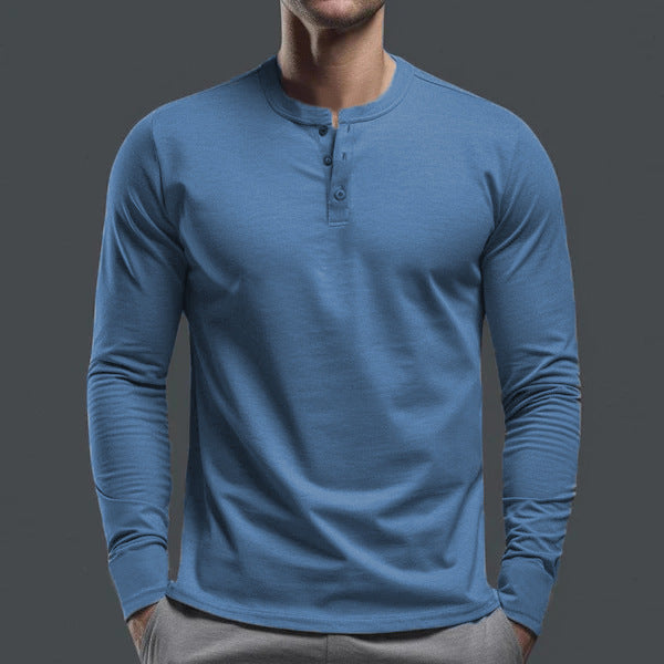 Men's Long Sleeve Shirt with Button Placket made of Comfortable Cotton Blend Lisslune