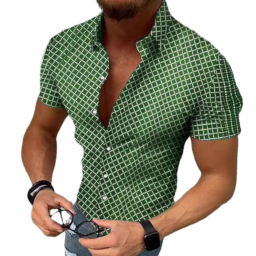 Men's Short Sleeve Shirt with Modern Check Pattern and Breathable Cotton Blend Lisslune