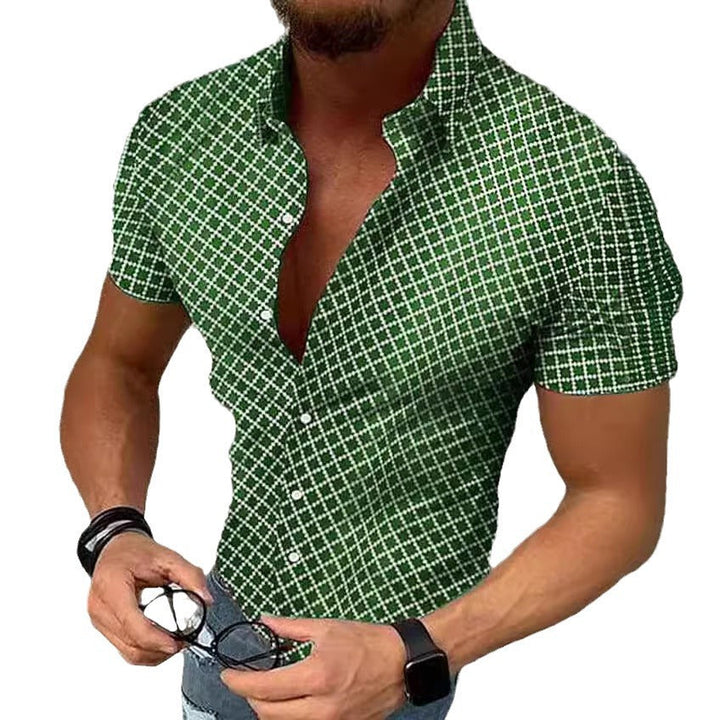 Men's Short Sleeve Shirt with Modern Check Pattern and Breathable Cotton Blend Lisslune