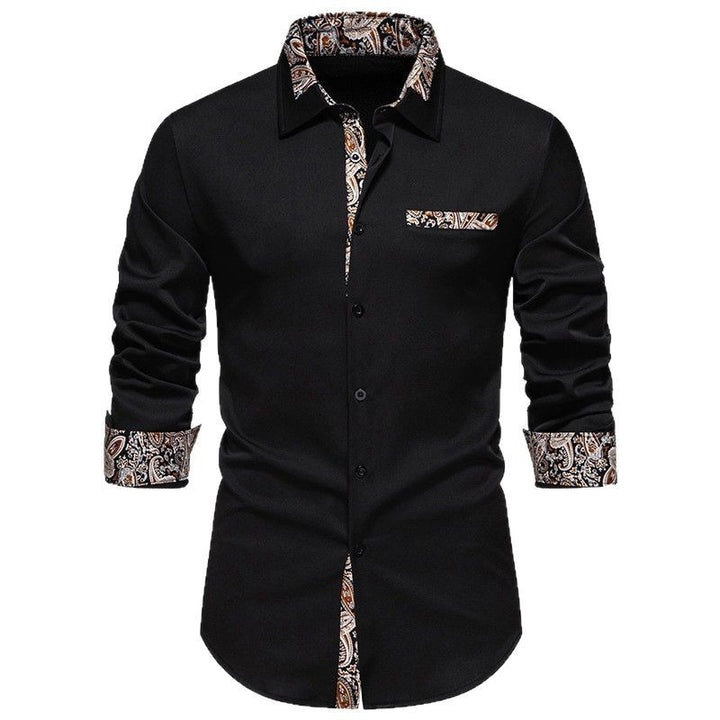 Men's long-sleeve shirt with detailed paisley pattern on collar and cuffs Lisslune