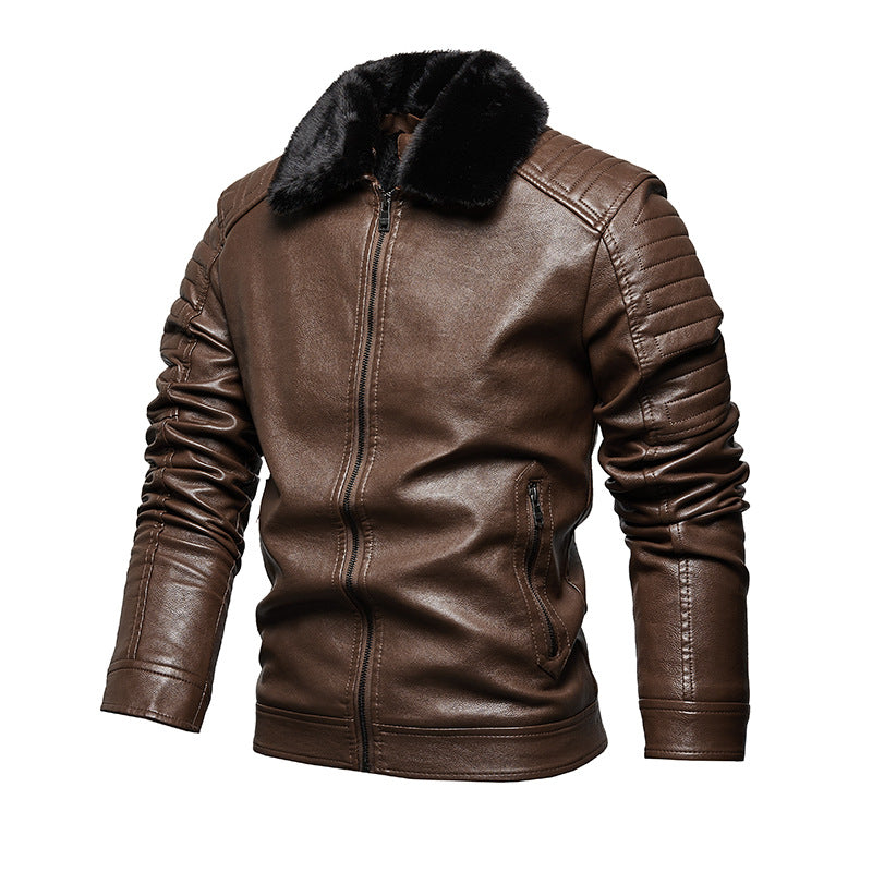 Men's Leather Jacket with Soft Collar and Textured Design Lisslune