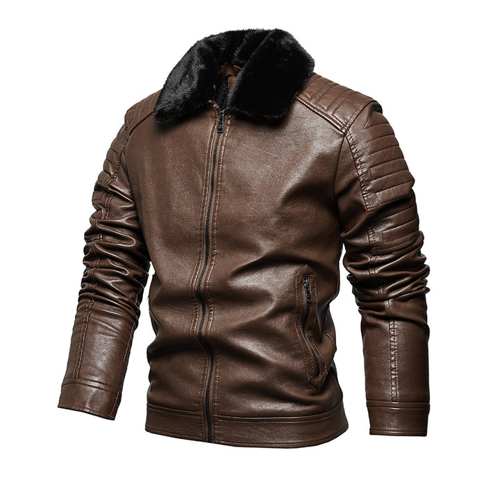 Men's Leather Jacket with Soft Collar and Textured Design Lisslune